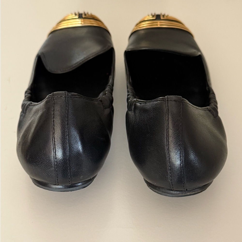 Tory Burch Charlee Women's 100%Calf Leather Ballet Flats Gold Toe Black US 9 - Picture 6 of 9